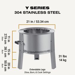 Breeo Y Series Smokeless Fire Pit 19 in. W Stainless Steel Outdoor Round Multi-Fuel Fire Pit