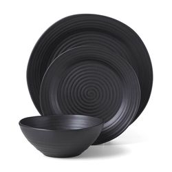 Onieda Entertain 365 Black Stoneware Ridge Dinnerware Set 12 pc