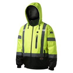 Pioneer XXL Long Sleeve Men's Hooded Heated Bomber Jacket Hi-Viz Yellow