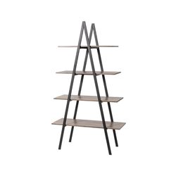 Glitzhome 64.25 in. H X 36 in. W X 15 in. D Black/Brown Metal/Wood Bookshelf