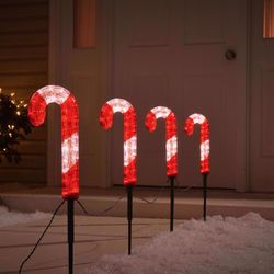 Celebrations Blue LED Red/White Cane Candy 12 in. Pathway Decor