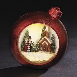 Roman Holiday LED Multicolored Swirl with Church and Victorian Carolers Table Decor 7 in.