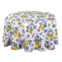 Texstyles Deco Easy Care Yellow Capri Lemons Polyester Disposable Tablecloth 70 in. L X 70 in. W
