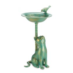 Songbird Valley Green Metal 21.25 in. Curious Cat Bird Bath