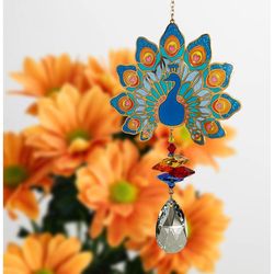 Woodstock Chimes Multicolored Acrylic/Glass/Metal 4 in. H Peacock Suncatcher
