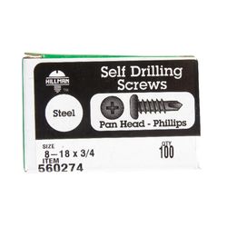 HILLMAN No. 8 Ga. X 3/4 in. L Phillips Pan Head Self-Drilling Screws 100 pk