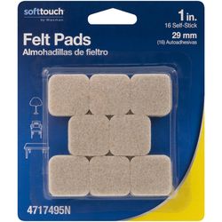 Softtouch Felt Self Adhesive Protective Pad Oatmeal Square 1 in. W X 1 in. L 16 pk