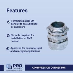 Sigma Engineered Solutions ProConnex 3/4 in. D Die-Cast Zinc Compression Connector For EMT 2 pk