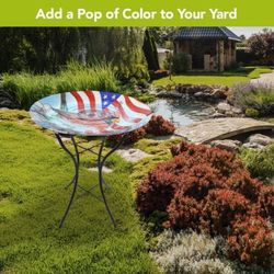 Briarwood Lane Glass/Metal 24 in. Cardinal Bird Bath with Stand