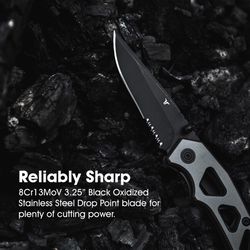TRUE Black/Gray 8CR13MOV Stainless Steel > 6 in. EDC Folding Knife