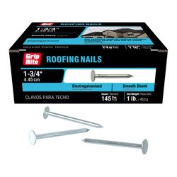 Grip-Rite 1-3/4 in. Roofing Electro-Galvanized Steel Nail Flat Head 1 lb