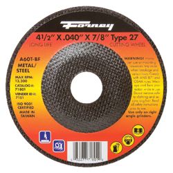 Forney 4-1/2 in. D X 7/8 in. X .040 in. thick Aluminum Oxide Metal Cut-Off Wheel 1 pc