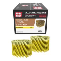 Grip-Rite 3-1/4 in. L X 11 Ga. Angled Coil Electro Galvanized Framing Nails 15 deg 2500 pk
