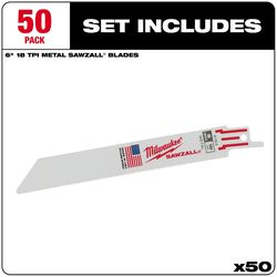 Milwaukee Sawzall 6 in. High Speed Steel Reciprocating Saw Blade 18 TPI 50 pk
