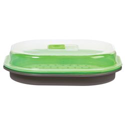 Progressive Prep Solutions Gray/Green Polypropylene Microwave Steamer Plate W/Lid 1 qt