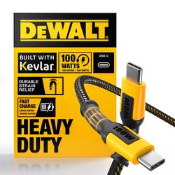 DeWalt Type C to Type C Cable 6 ft. Black/Yellow