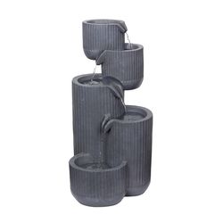 Alpine Resin/Stone Powder/Sand Gray 32 in. H Fluted Pots Fountain with LED Light