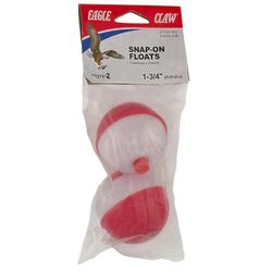 Eagle Claw 1-3/4 RED & WHITE PLASTIC SNAP-ON FLOATS 2PK Fishing Tackle