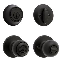 Kwikset Polo Traditional Matte Black Deadbolt and Entry Door Knob 1-3/4 in.