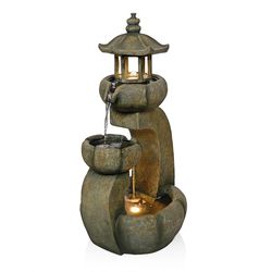Alpine Polystone Assorted 32 in. H Pavilion Fountain with LED Light