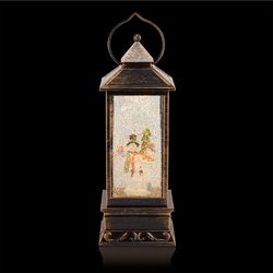 Alpine Bronze Snowman Lantern Snowglobe