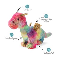 Pet Shop by Fringe Studio For Dog Multicolored Plush Rainbow Dragon Dog Toy 1 pk