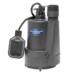 Superior Pump 1/3 HP 2,400 gph Thermoplastic Tethered Float Switch AC Submersible Sump Pump 10 ft³