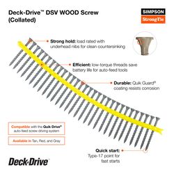 Simpson Strong-Tie Quick Drive No. 10 Sizes X 3 in. L Tan Square Ribbed Flat Head Deck Screws 1000 p