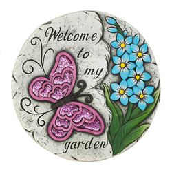 Summerfield Terrace Pink Cement 9.75 in. H X 9.75 in. W Butterfly Welcome to My Garden Stepping Ston