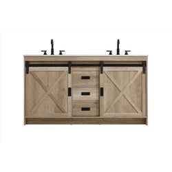 Home Living Double Natural Oak Vanity and Top 60 in. W X 22 in. D X 34 in. H