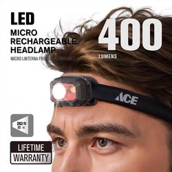 Ace 400 lm Black LED Rechargeable Head Lamp