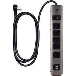 GE 4 ft. L 5 outlets Surge Protector Black 300 J