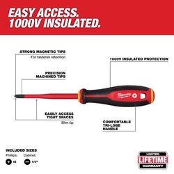 Milwaukee #2 & 1/4 in. X 4 in. L Insulated Screwdriver Set 2 pk