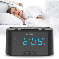 Voxx RCA 4.9 in. Black USB Charging Clock Radio Digital Plug-In
