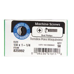 HILLMAN No. 1/4-20 Ga. X 1-1/4 in. L Phillips Oval Head Steel Machine Screws 50 pk