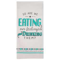 Karma White/Blue Cotton Eating Our Feelings Tea Towel 1 pk