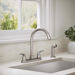 Sterling Passera Two Handle Vibrant Stainless Kitchen Faucet Side Sprayer Included
