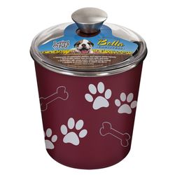 Loving Pets Bella Red Bones and Paw Prints Stainless Steel 9 cups Treat Canister For Dogs
