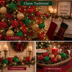 Krebs Gold/Green/Red Shatterproof Ornaments