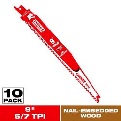 Diablo Demo Demon 9 in. Carbide Tipped Nail-Embedded Wood Reciprocating Saw Blade 5/7 TPI 10 pk