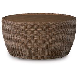 Signature Design by Ashley Cardiff Beach Brown Round Wicker Contemporary Coffee Table