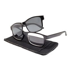 BluWater Reading Glasses with Sunglass Clip Unisex Black Frame Gray Lens Polarized 2.5 Strength