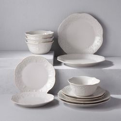 Lenox 20 oz Gray Stoneware French Perle Dinnerware Set 12 pc