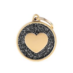 MyFamily Shine Gold Black Glitter Heart Metal Cat/Dog Pet Tags Medium