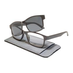BluWater Reading Glasses with Sunglass Clip Unisex Black Frame Gray Lens Polarized 2.0 Strength