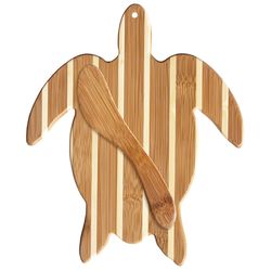 Totally Bamboo 12 in. L X 9 in. W X 1 in. Bamboo Striped Sea Turtle Cutting Board with Spreader