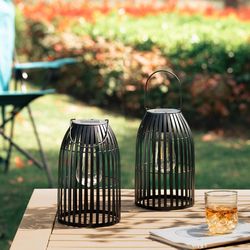 Glitzhome Black LED Solar Lantern