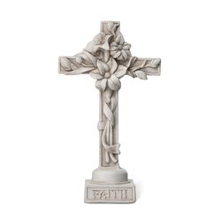 Glitzhome Fiberglass/MGO Gray 21 in. Holy Cross with Lily Garden Statue