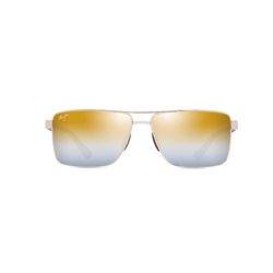 Maui Jim Piha Sunglasses Men's Shiny Gold w/Burgundy Frame Dual Mirror Gold to Silver Lens Polarized