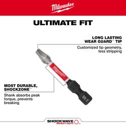 Milwaukee Shockwave Square #3 X 1 in. L Screwdriver Bit Steel 2 pk